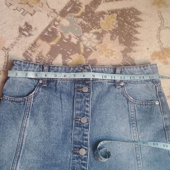 Blank Paige Women Blue Denim Mini Skirt Button Front Jean Frayed Edge Size L - Picture 8 of 8